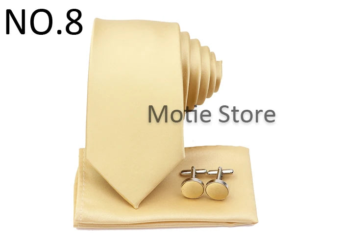 Men's Colorful Polyester Necktie Bowtie Cufflink Brooch Set Sage Green Pink Ties Business Wedding Party Shirt Accessories Gift