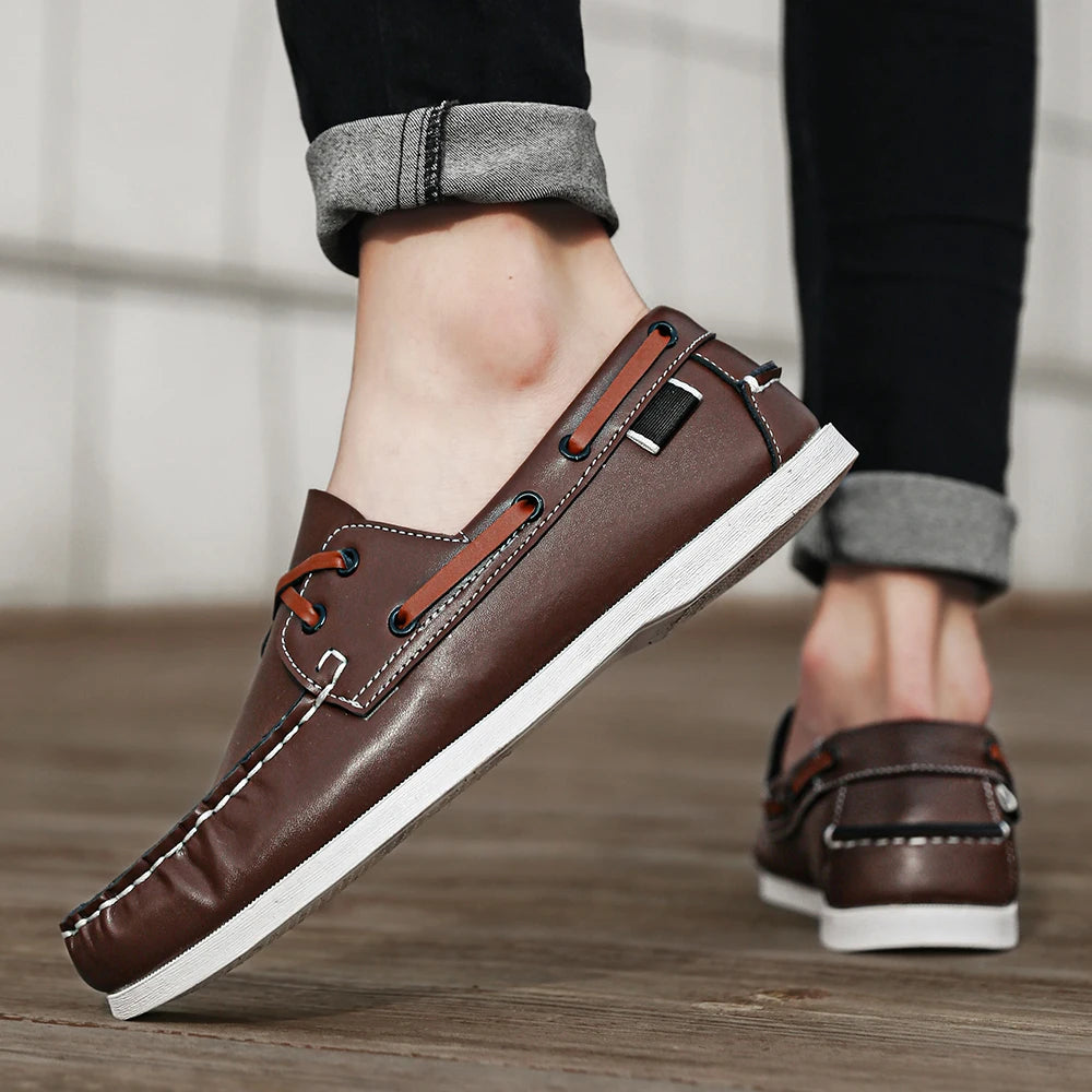Men's Trendy Apron Toe Loafer Shoes, Slip On Comfy Non Slip For Outdoor Walking Traveling, Spring And Summer