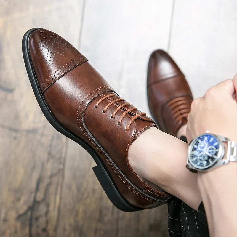 Men's Formal  Shoes Red Sole Fashion Business Casual Party Banquet Daily Retro Carved Lace-up Brogue Dress Wedding Shoes Size 48