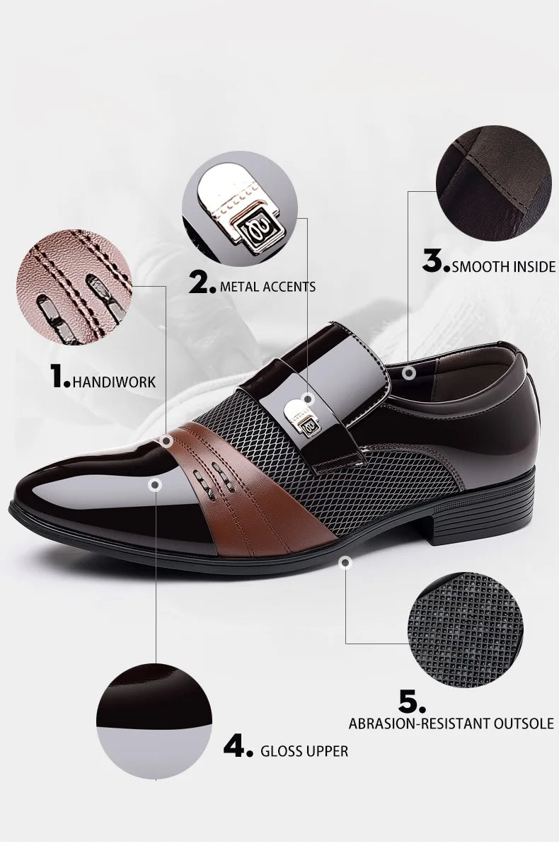 Men's Dress Shoes Pointed Toe Oxfords Classic Business Men Leather Shoes Slip on Wedding Casual Shoes Office Comfortable Loafers