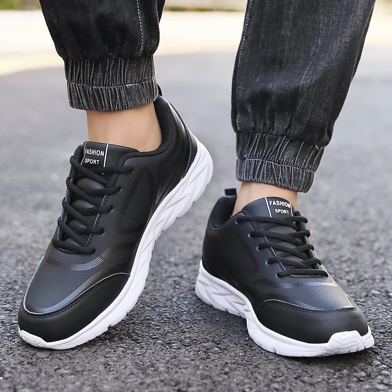 Men's Sports Shoes Leather Lightweight Comfortable Casual Shoes Cushioning Sports Shoes Outdoor Waterproof Walking Shoes for Men