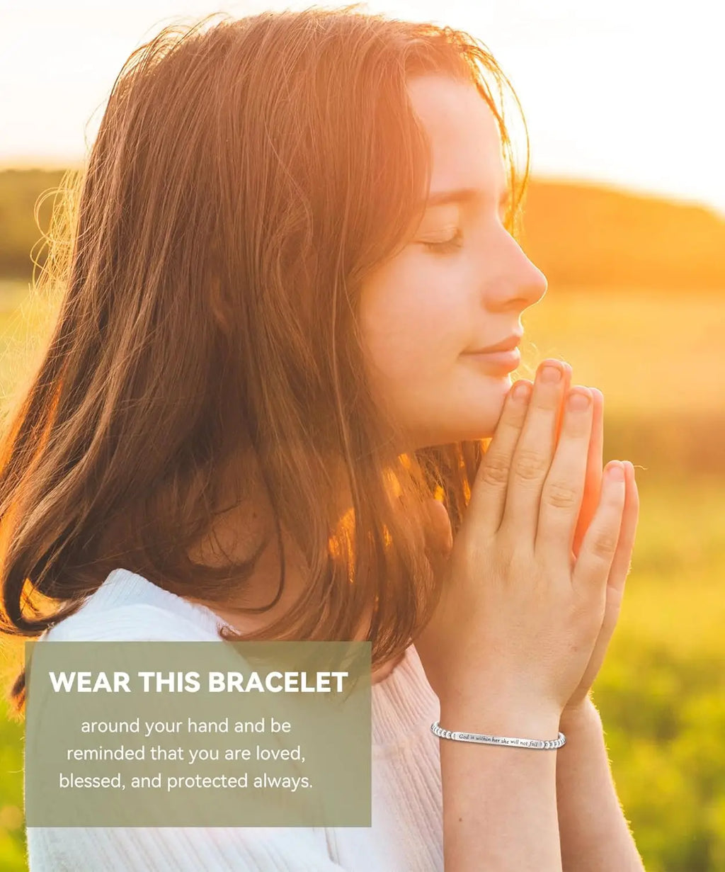 Religious Gift for Her God is Within Her She Will Not Fall Bible Verse Bracelet Gift for Her