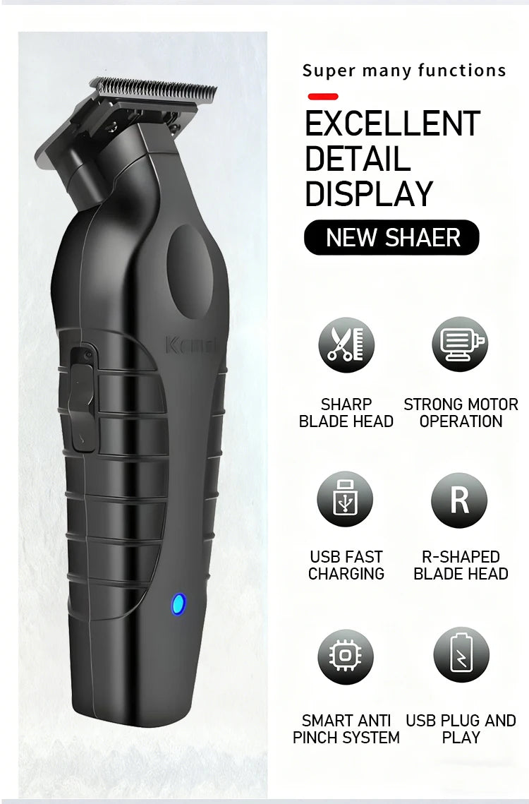 Kemei Electric Hair Clipper KM-2299D with Base Electric Thruster Charging USB Oil Head Carving Hair Clipper for Hair KM-2299