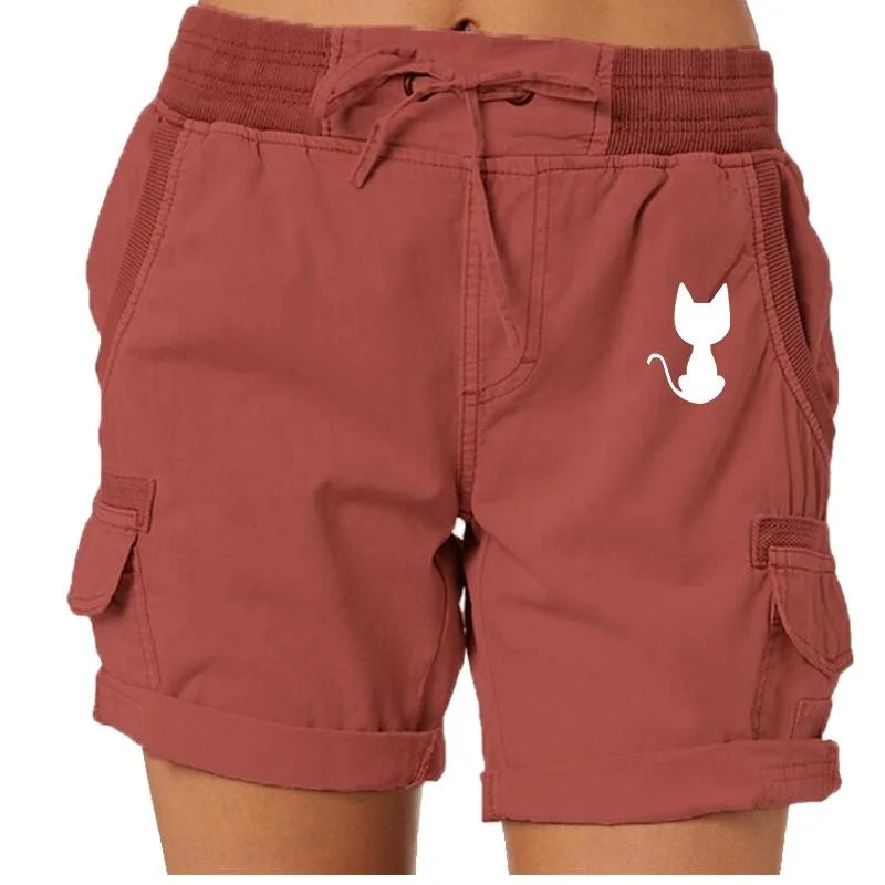 Trending Cute Cat Printed Fashion Women Summer Shorts Outdoor Beach Shorts Bermuda Shorts Stretch Golf Active Shorts High Waist