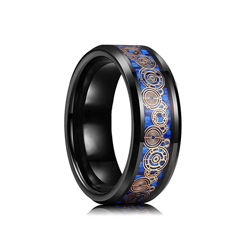 8mm Trendy Stainless Steel Rings For Men Jewelry Party Gift Fashion Black Carbon Fiber Golden Heart Rate Line Men Rings