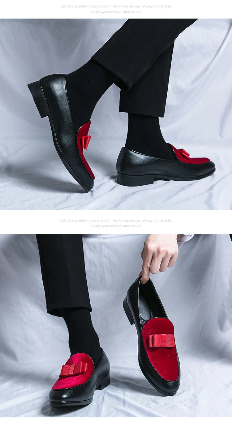 Fashion Wedding Shoes For Men Dress Casual Business Leather Shoes Male Classic Formal Bow Office Social Party Shoes Man Loafers