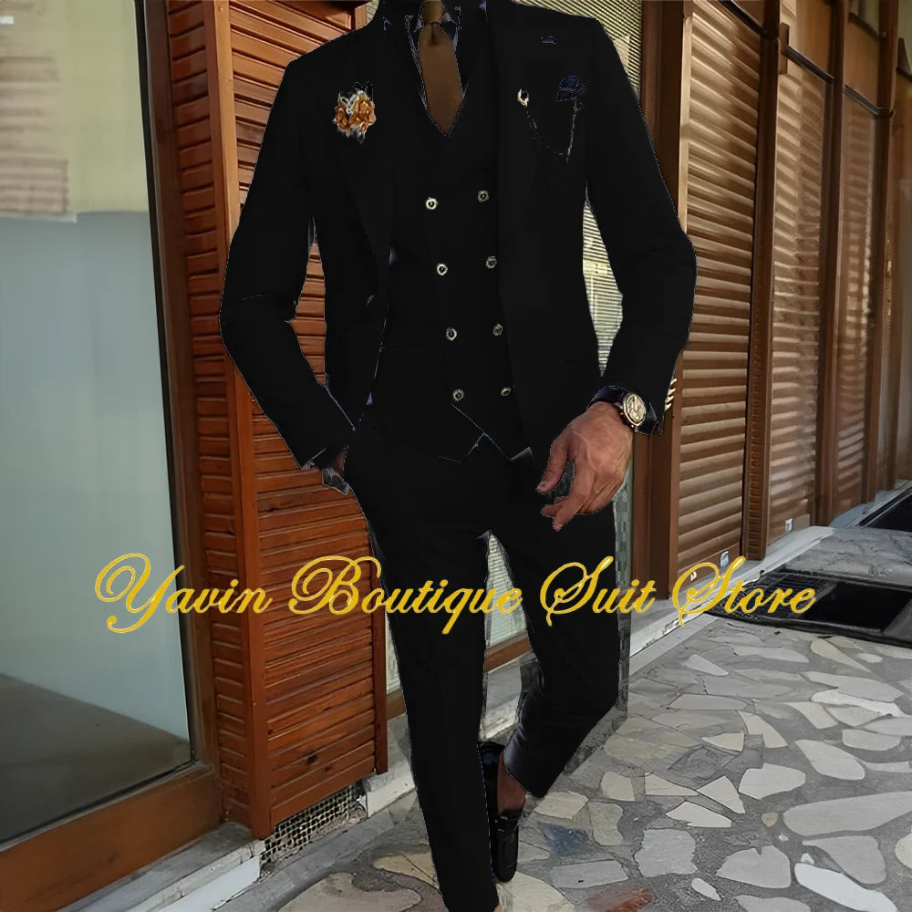Men's Suit 3-piece Formal Blazer Pants Vest Wedding Groom Tuxedo Customized Elegant Men's Suits
