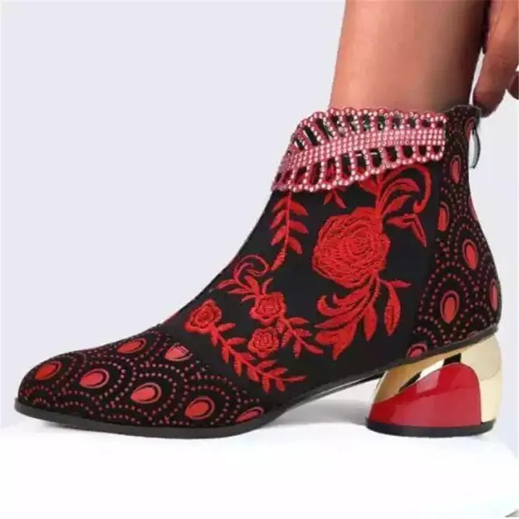 Women Boots Handmade Embroidery Shoes for Women 2025 New Luxury Elegant Women Boots High Heel Ankle Boots Party Zapatos De Mujer