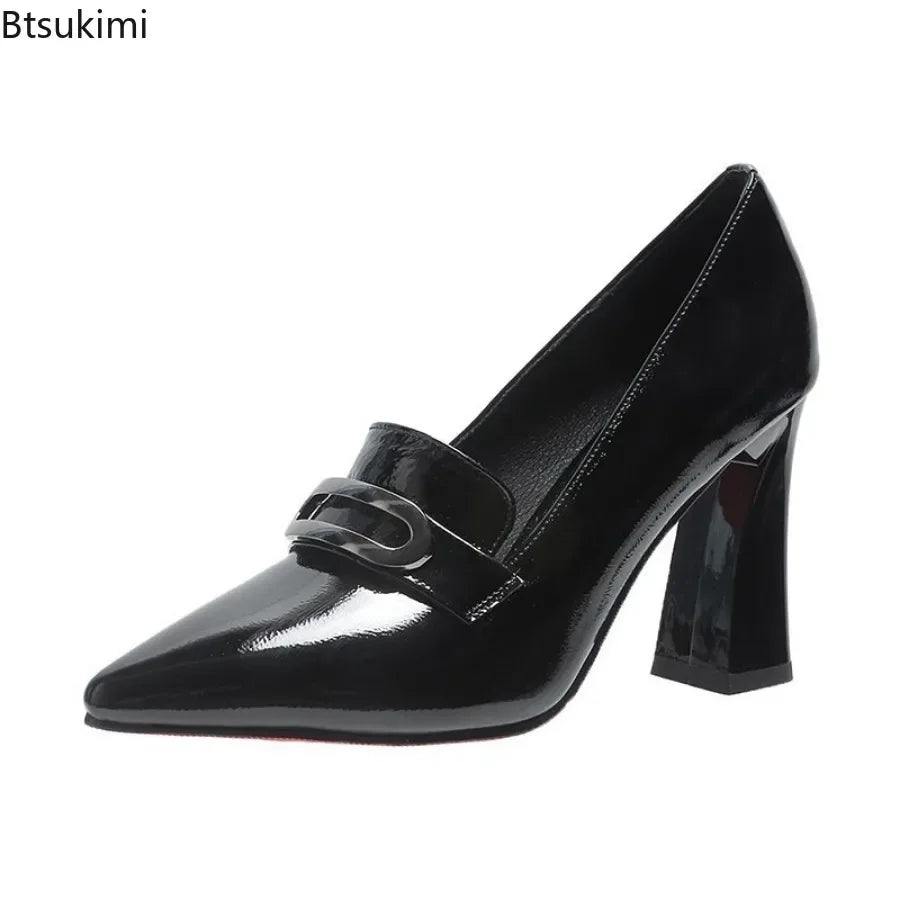 2026 New High Heels Dress Shoes for Women Fashion Pointed Toe Pumps British Style Small Leather Shoes Office Ladies Comfy Pumps