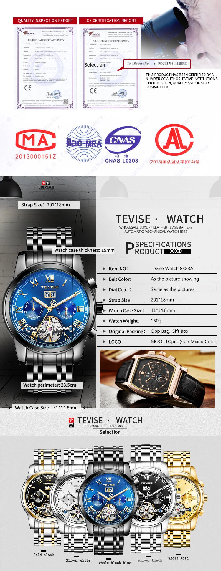 TEVISE Mechanical Watch for Man Top Brand Luxury Watch Stainles Steel Business Waterproof  Luminous Wristwatch