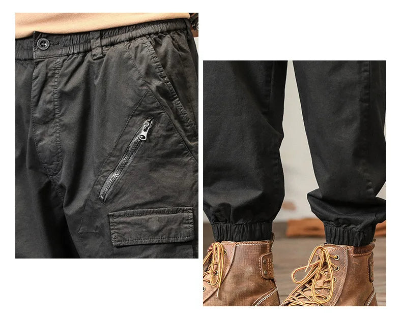 Man's Cargo Pants High Waist Casual Ninth Pants Fashion Slim High Street Straight Workwear Trousers Trend Streetwear Binding leg