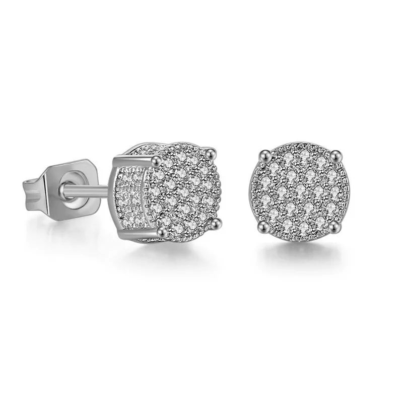 Huitan Fancy Round Shaped Stud Earrings Paved Shiny CZ Stone Silver Color/Gold Everyday Fashion Versatile Women's Ear Jewelry