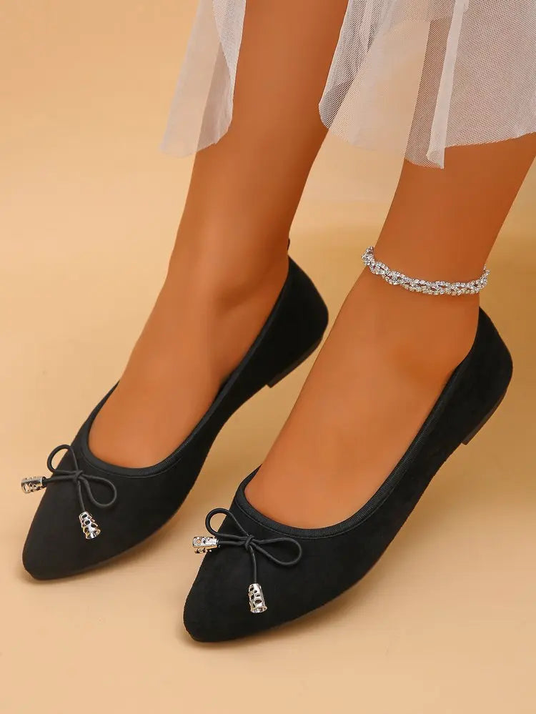 Women's Elegant Pointed Toe Ballet Flats with Bowknot Decor Slip-On Dress Shoes for Office Wedding Party Daily Casual Footwear