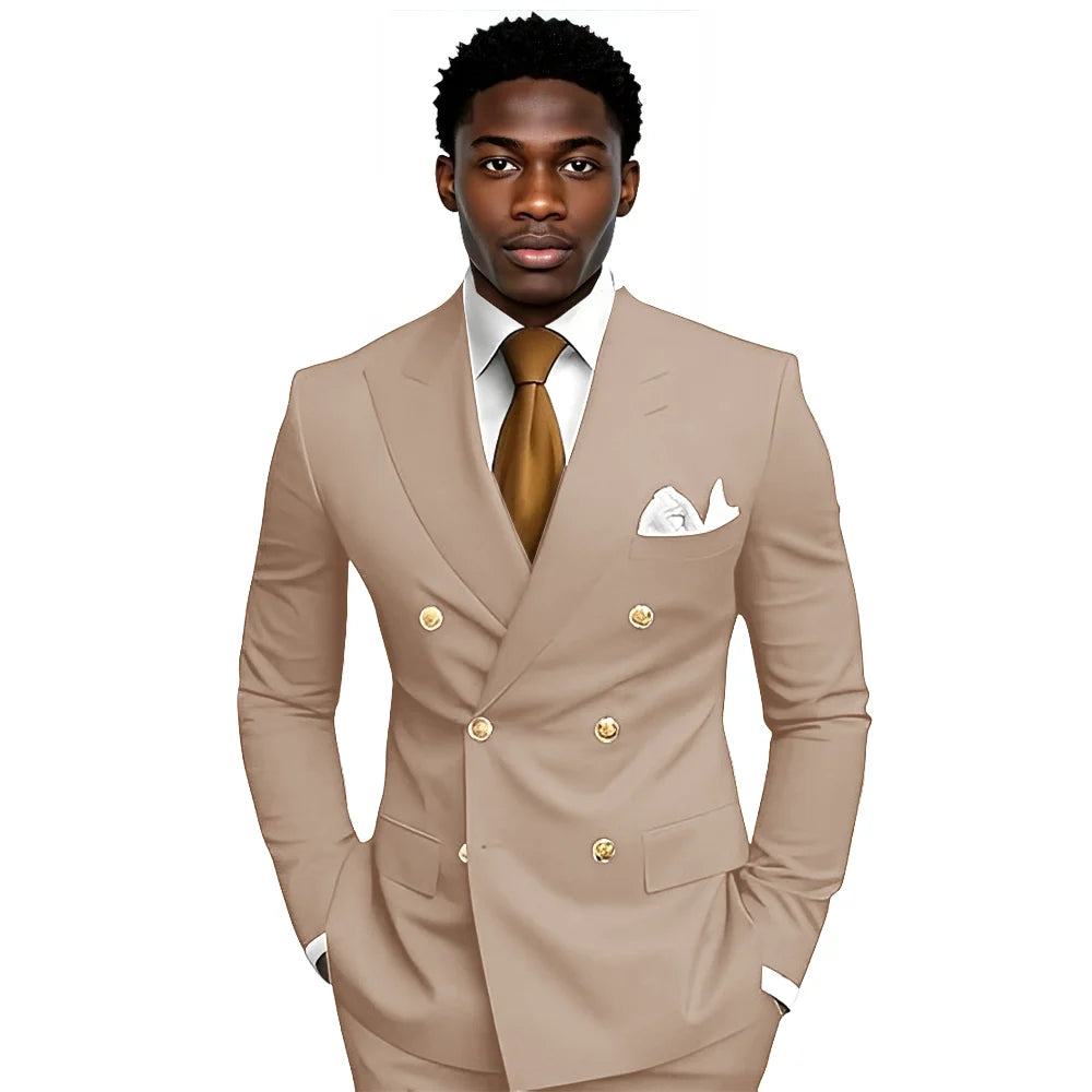 Business Men's Suit 2-piece Double-breasted Blazer Pants Wedding Groom's Tuxedo Gentleman's Evening Dress Tailor-made Mens Suits