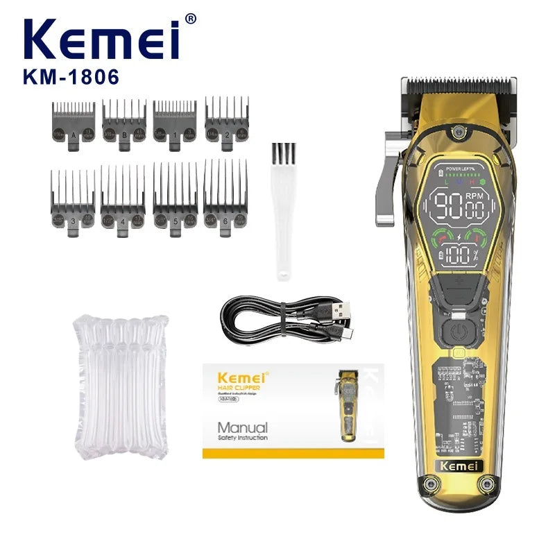 Kemei KM-1806 transparent body professional hair clipper three-speed adjustable speed rechargeable men's hair clipper