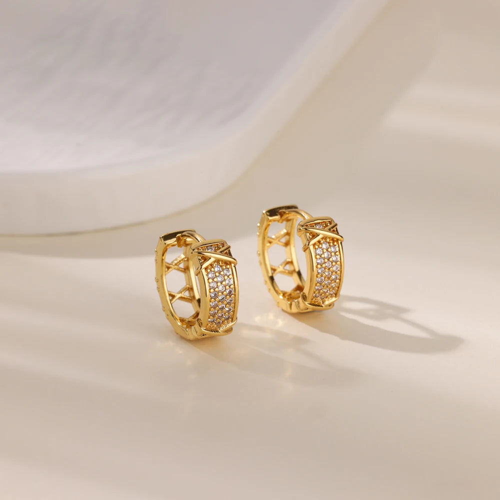 Cubic Zirconia Hoop Earrings For Women Luxury Crystal Zircon Gold Color Stainless Steel Earring Jewelry Wedding Party Gift