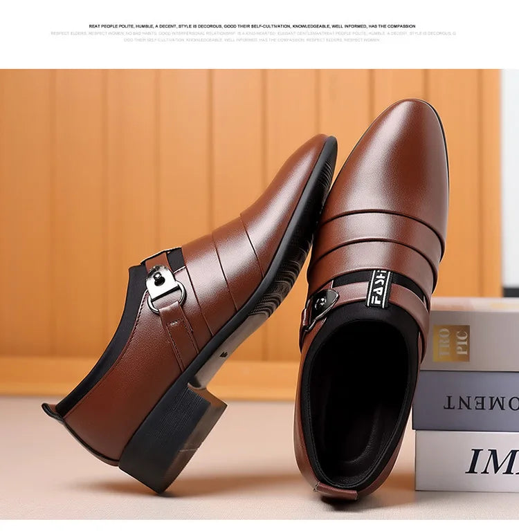 Classic Leather Shoes for Men Slip on Pointed Toe Oxfords Formal Wedding Party Office Business Casual Dress Shoes Men's Loafers