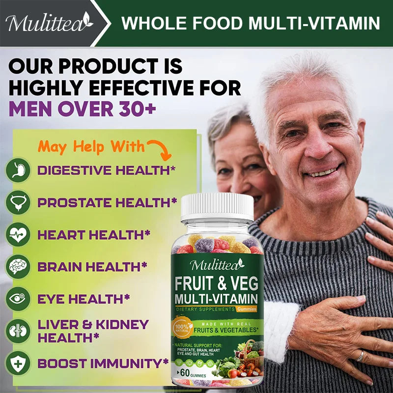 Mulittea Natural Vegetable & Fruit Gummies Anti-Constipation Detox Daily Fruit Help Digestion Multiple Vitamins Supplement