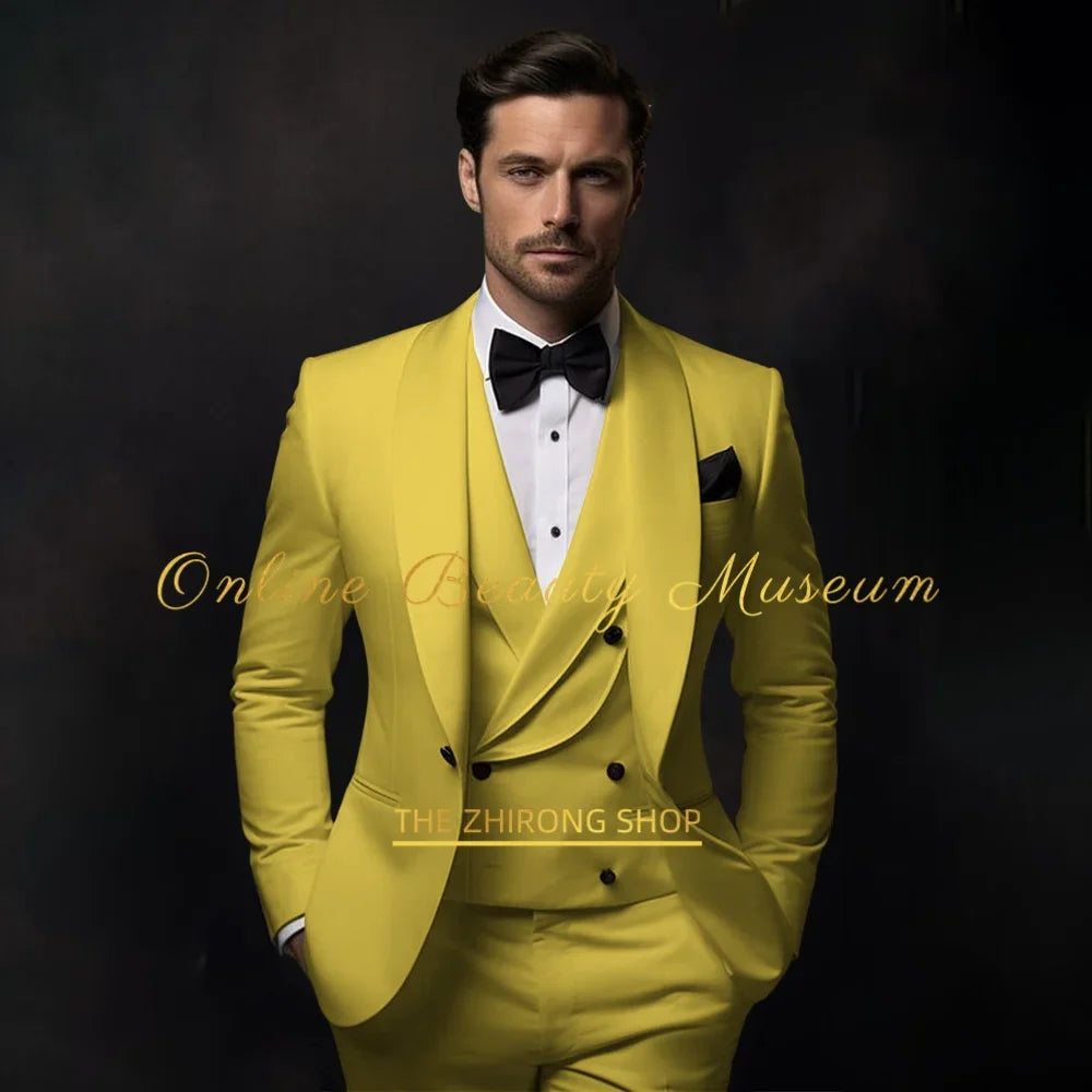 Elegant Ivory Tuxedo Suit for Men 3 piece set Jacket Vest Pants Classic Attire for Wedding Dating Host Prom Ball Party Dress