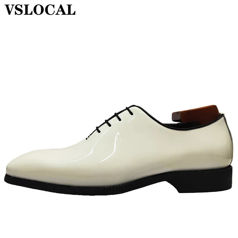 Luxury Men Oxford Shoes Lace Up Polishing Genuine Leather Casual Mens Dress Shoes White Wedding Banquet Party Shoes Man