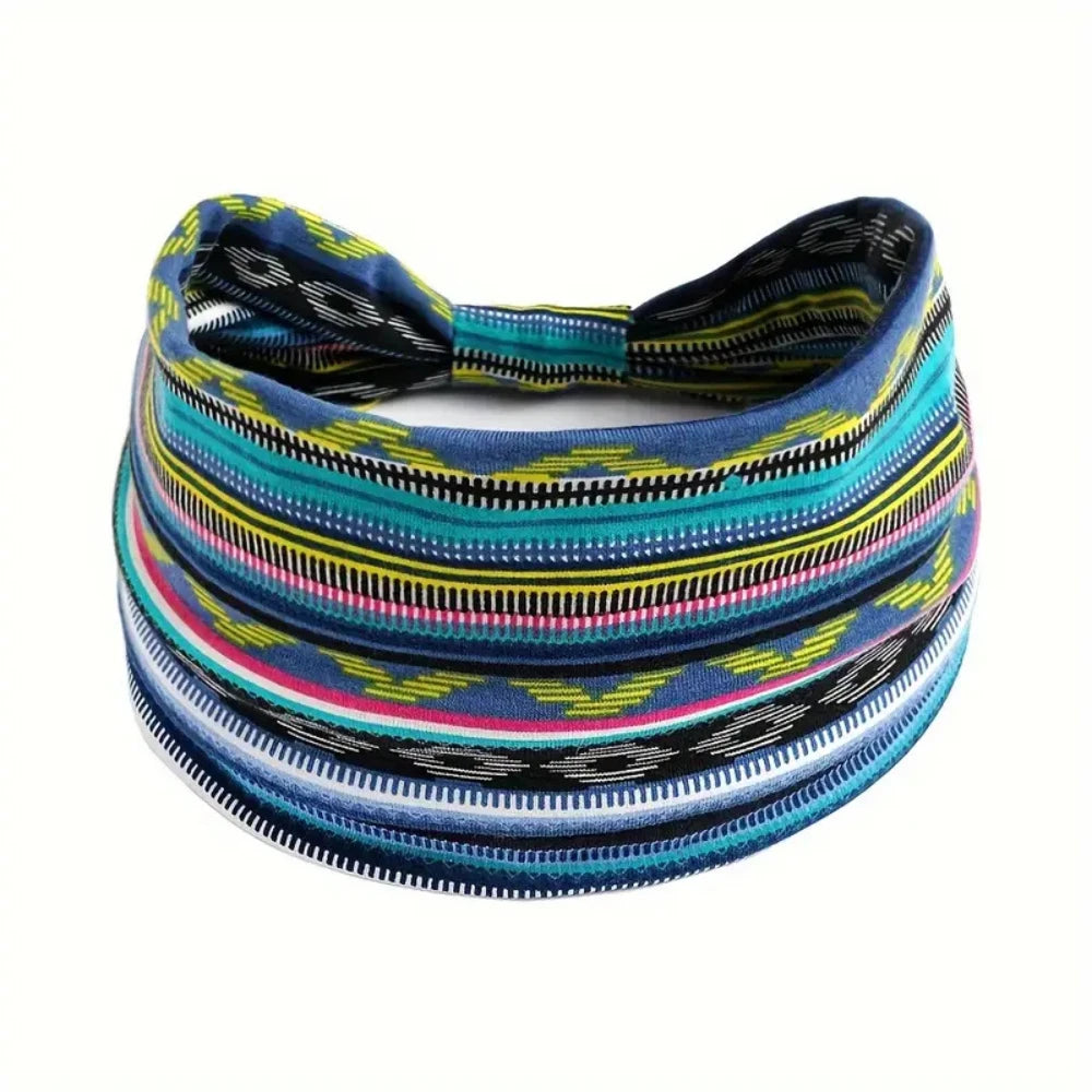 1/3pcs European American Women'S Bohemian Style Elastic Headscarf Fashionable Breathable Cotton Wide Brimmed Hair Accessories