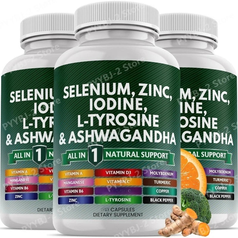 Multimineral Vitamin Capsules with Selenium Zinc Iodine L-TyrosineTurmeric Silica Supplement Daily Nutrition Support 120 Count