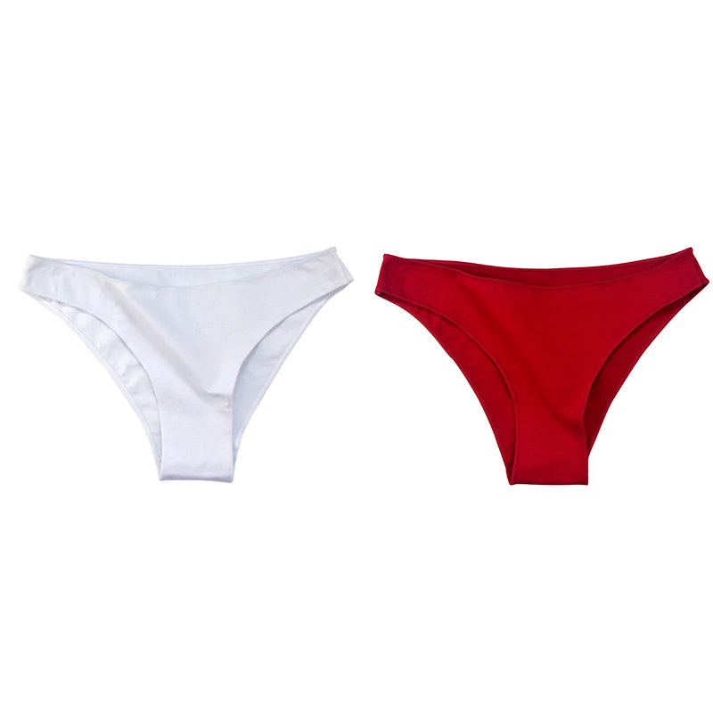 2Pcs Women Cotton Panties Comfortable Underwear Solid Low Waist Briefs Female Underpants Elasticity Breathable Lingerie M-XL
