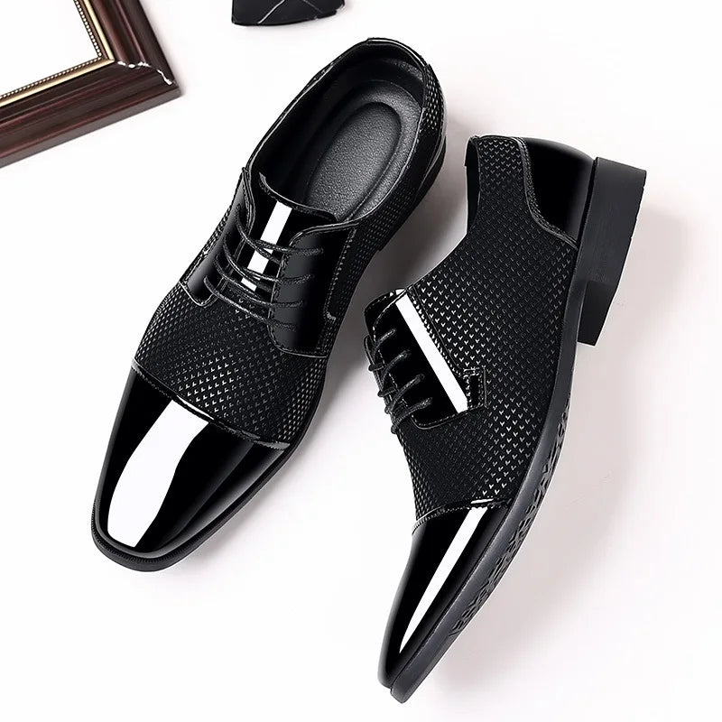 Luxury Men's Dress Shoes PU Leather Shoes Lace Up Office Black Oxfords Flats Wedding Party Shoe Business Pointed Toe Men Shoes