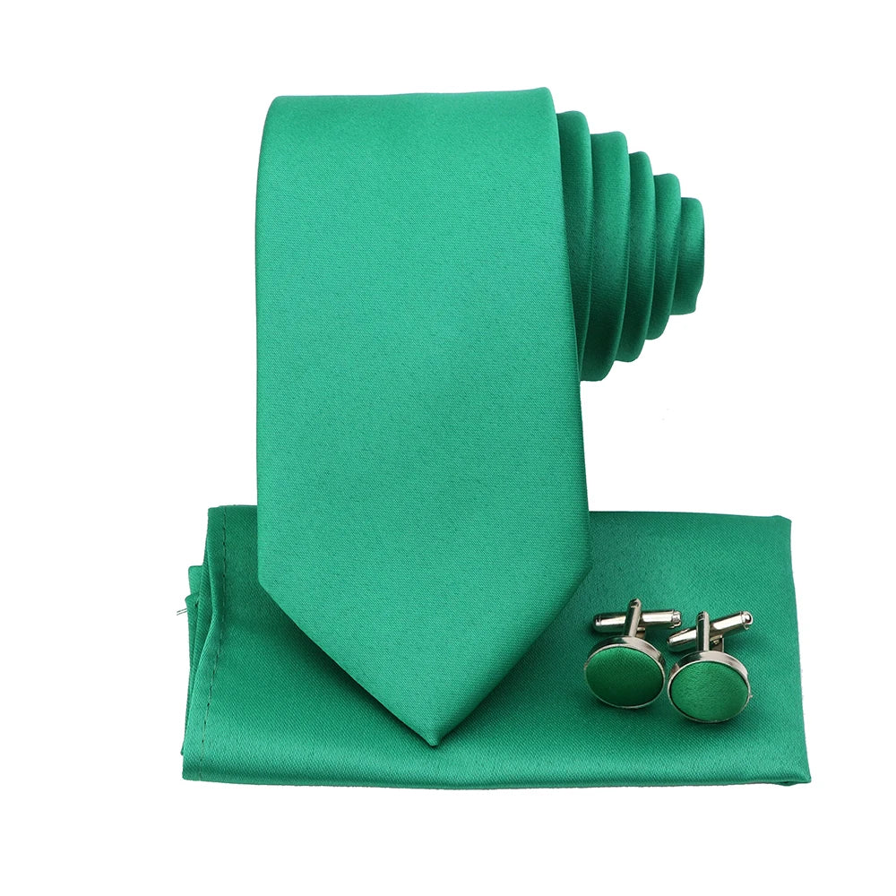 Men's Colorful Polyester Necktie Bowtie Cufflink Brooch Set Sage Green Pink Ties Business Wedding Party Shirt Accessories Gift