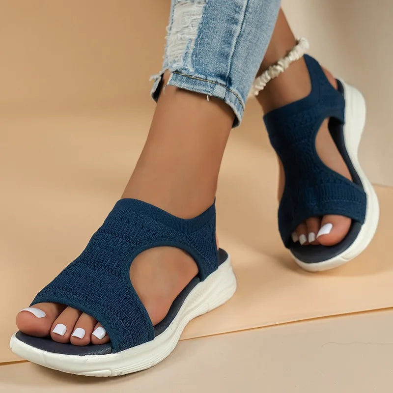 Women's Shoes 2025 Summer Comfortable Casual Sports Sandals Women's Beach Wedge Sandals Women's Mesh Knitted Roman Sandals
