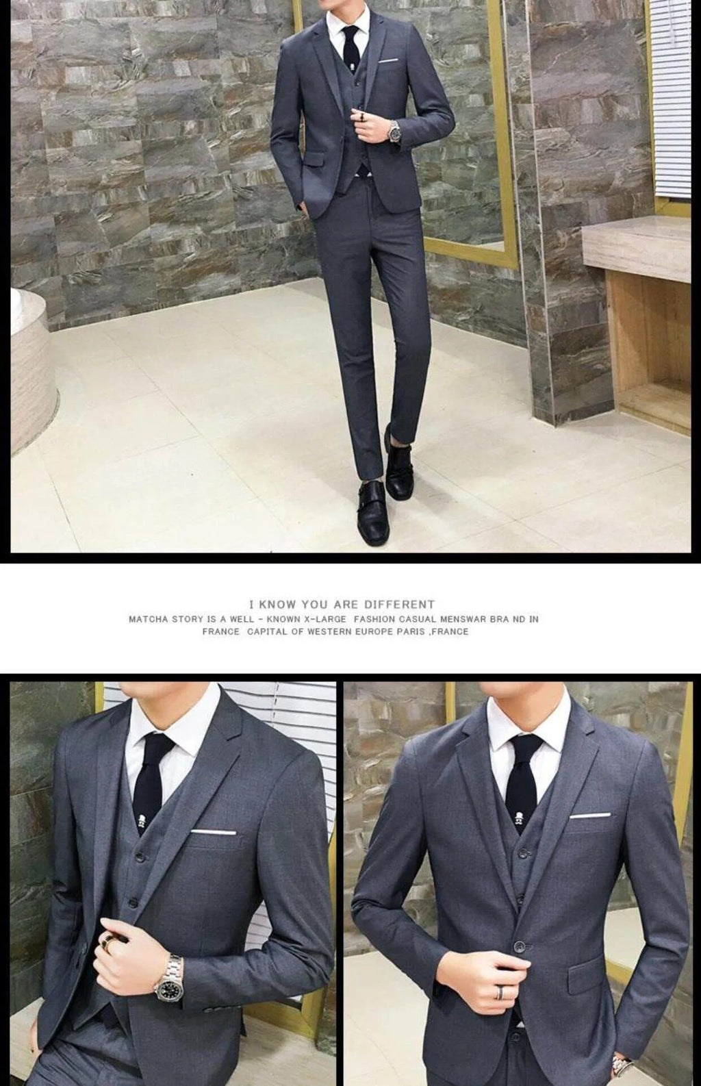 Men's Three-Piece Suit Set Business Formal Tailored Wedding Groomsmen Dress Spring Fashion Urban Polyester Blend Standard Fit
