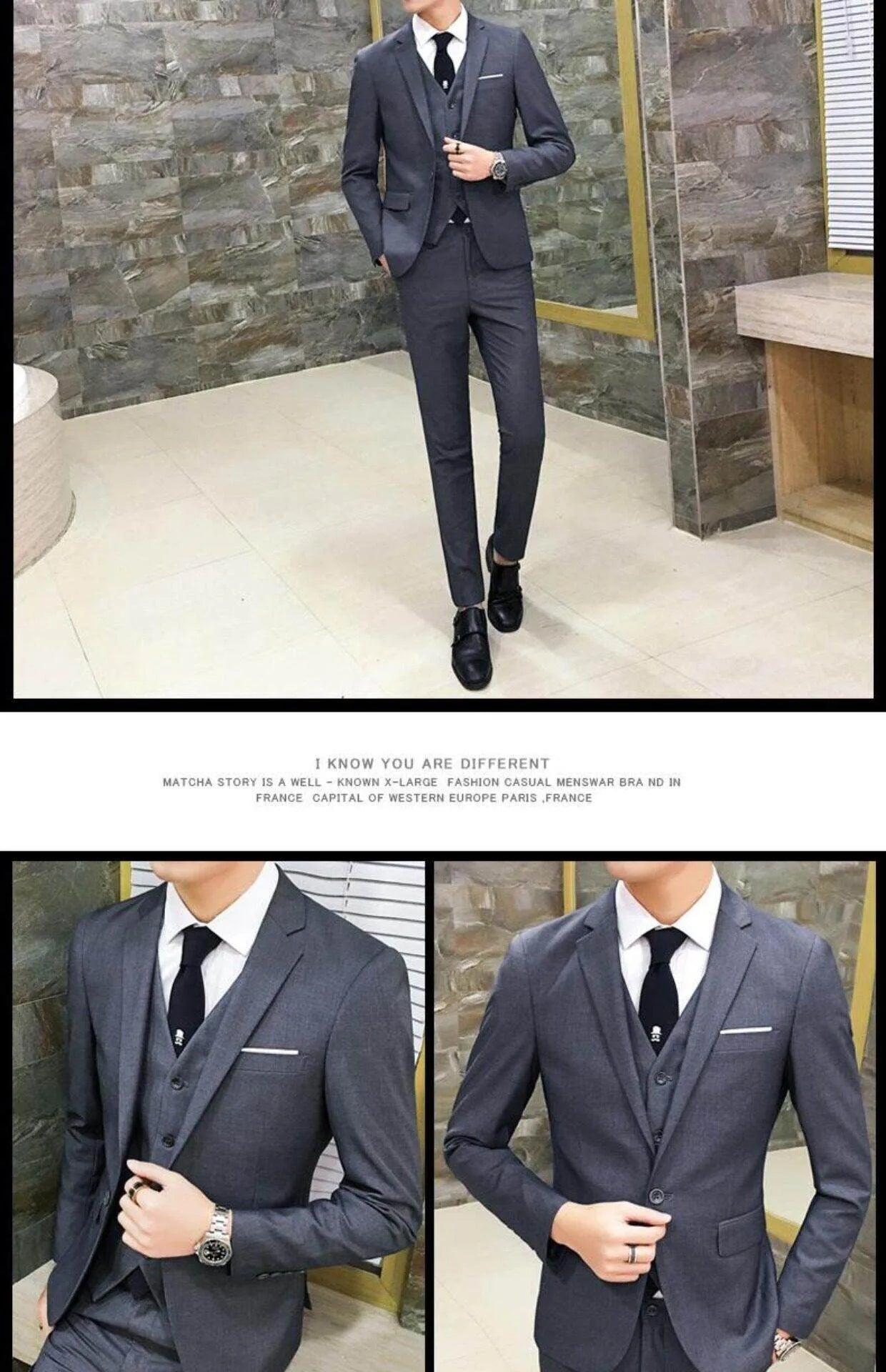 Men's Three-Piece Suit Set Business Formal Tailored Wedding Groomsmen Dress Spring Fashion Urban Polyester Blend Standard Fit