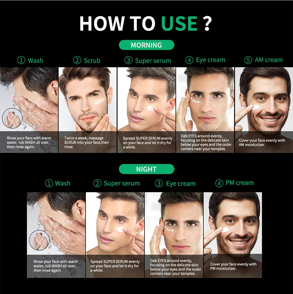Men's Skin Care Kit - 3 in 1 Set with Face Wash, Moisturizing Cream & Eye Cream, Daily Anti-Aging & Oil Control Facial Treatment