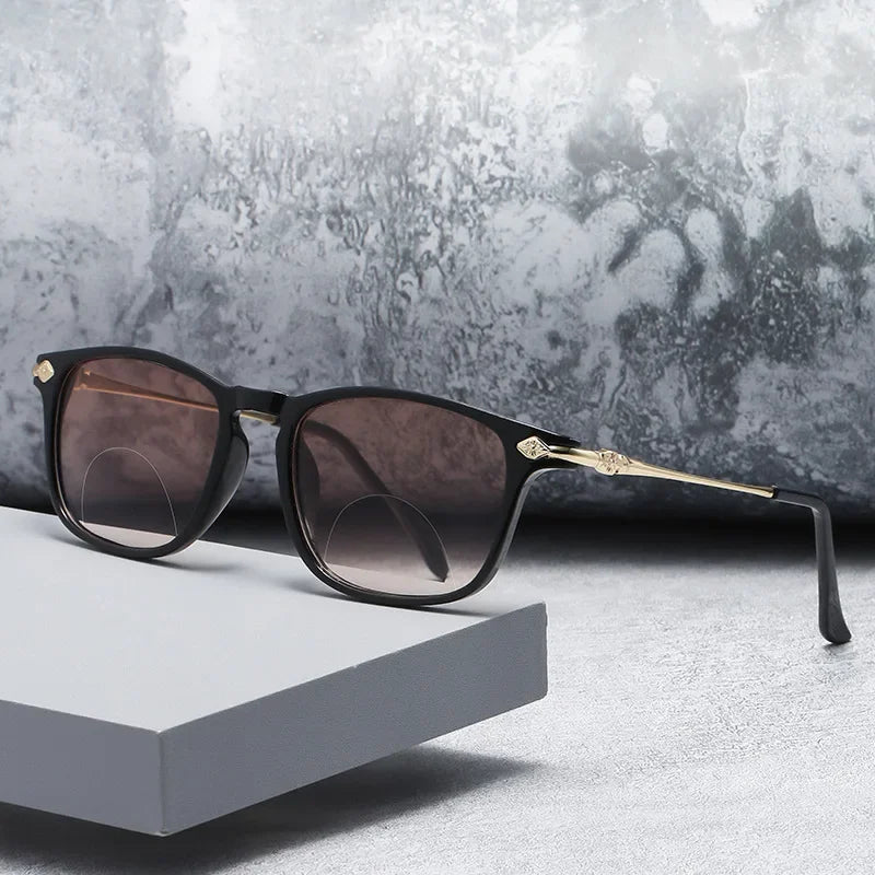 Bifocal Presbyopic Glasses HD Anti Blue Light Large Frame Presbyopia Glasses Resin Lens Sunglasses Bifocus Reading Glasses Men