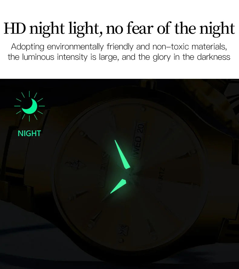 OLEVS Fashion Mens Watches Top Brand Luxury Tungsten Steel Gold Quartz Watch for Man Waterproof Luminous Date Week Wristwatch