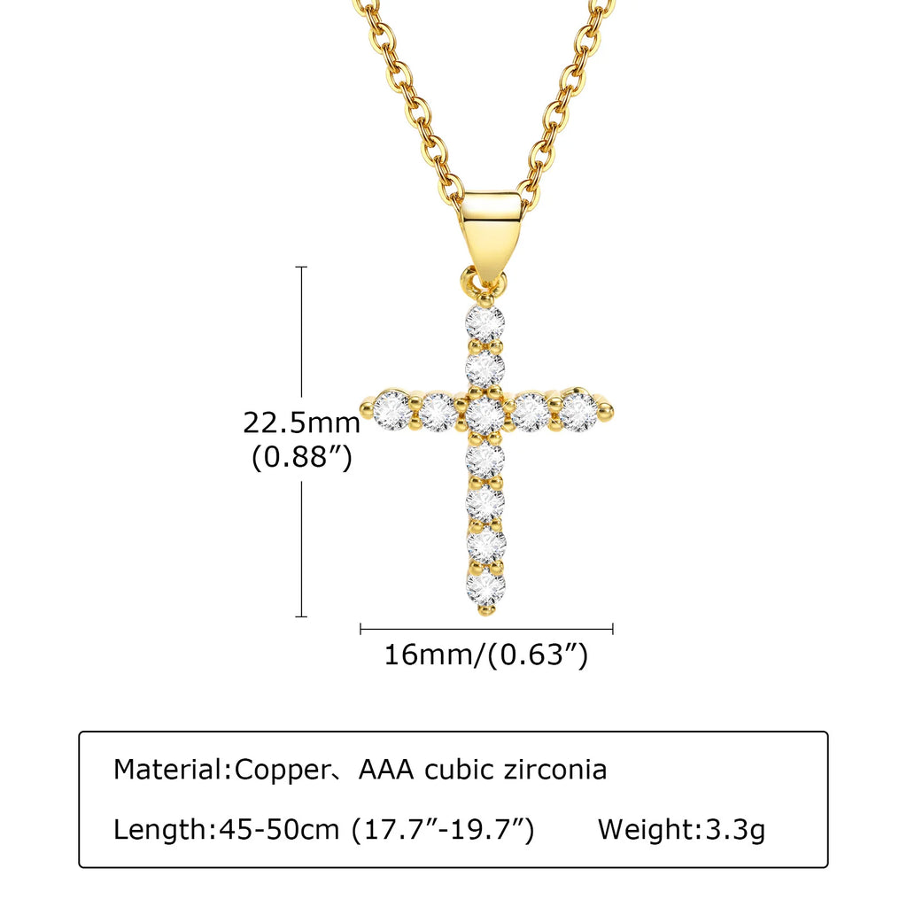 Minimalist Simple Cubic Zirconia Cross Pendant Neckalce for Women,  CZ Crucifix Neclace, 316L Stainless Steel Not Fade