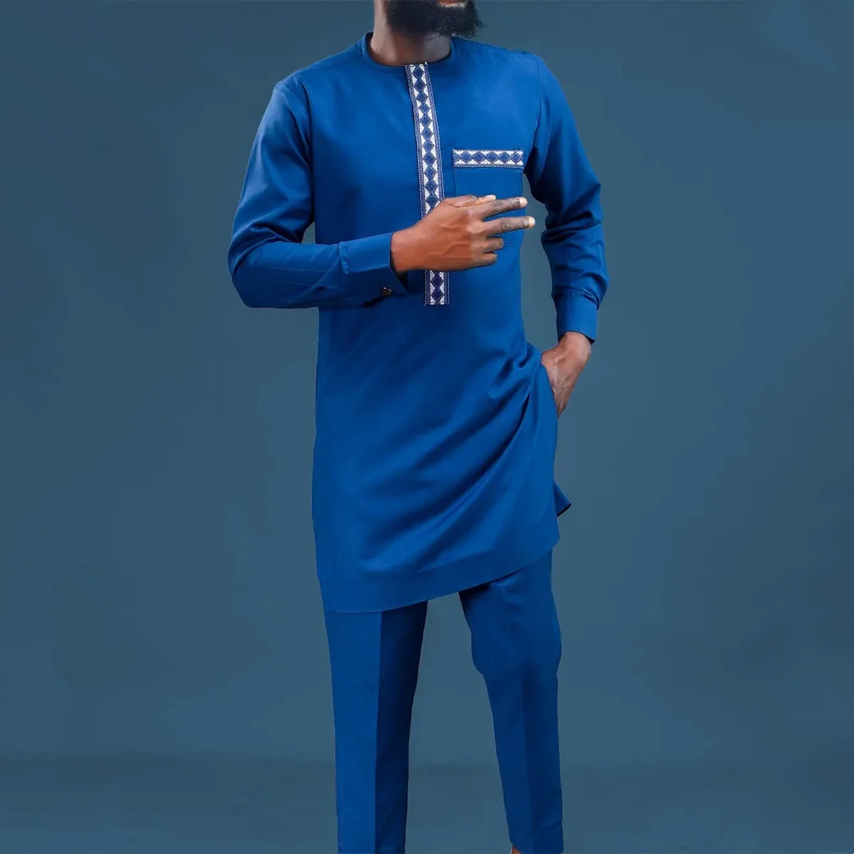 African traditional dress men's suit Long sleeve ethnic style printed patchwork shirt casual pants 2 piece holiday casual suit