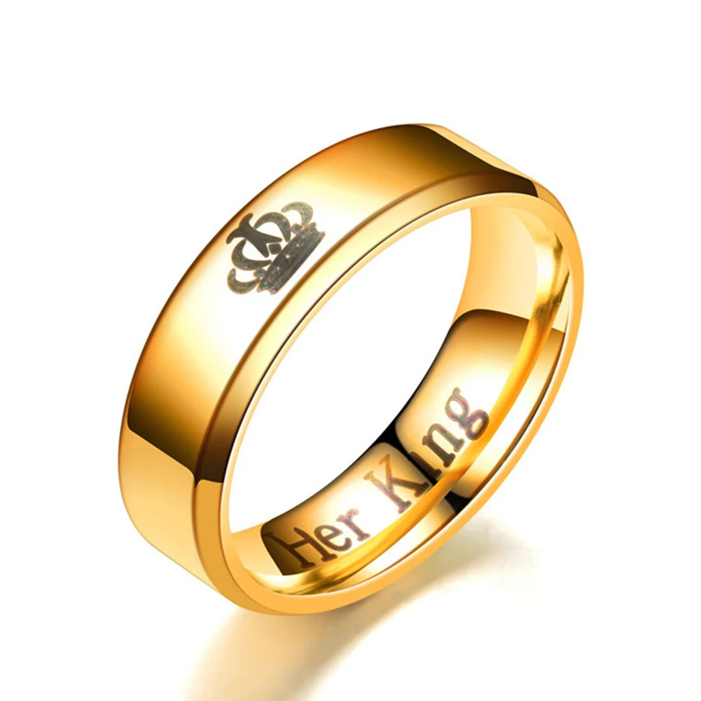 6mm Fashion Stainless Steel Ring His Queen Her King Couple Black Crown Couple Jewelry Anniversary Valentine's Day Gifts