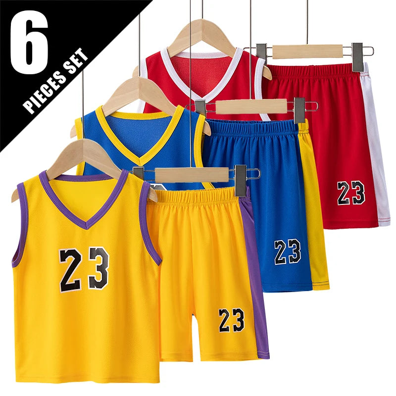 6/2 Pcs Children's Summer Quick-drying Exercise 23 Suit Boys Basketball Football Running Vest Joker Comfortable Shorts Students
