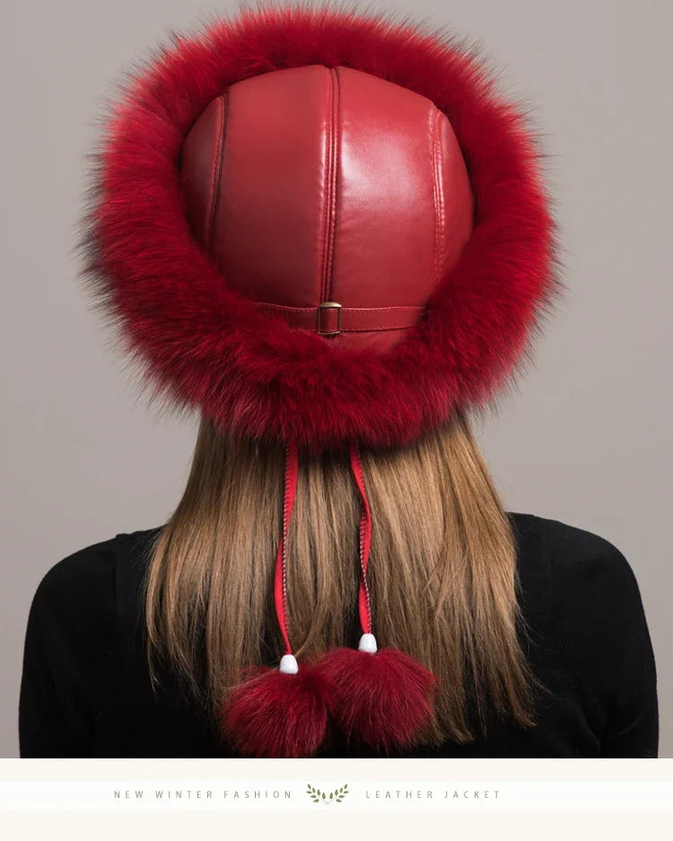 Hot Sale 100% natural Fox Fur Hat Women Cap Thick Fur Cap Winter Warm Hat Female Fashion For Women Hat With Earmuffs Hat