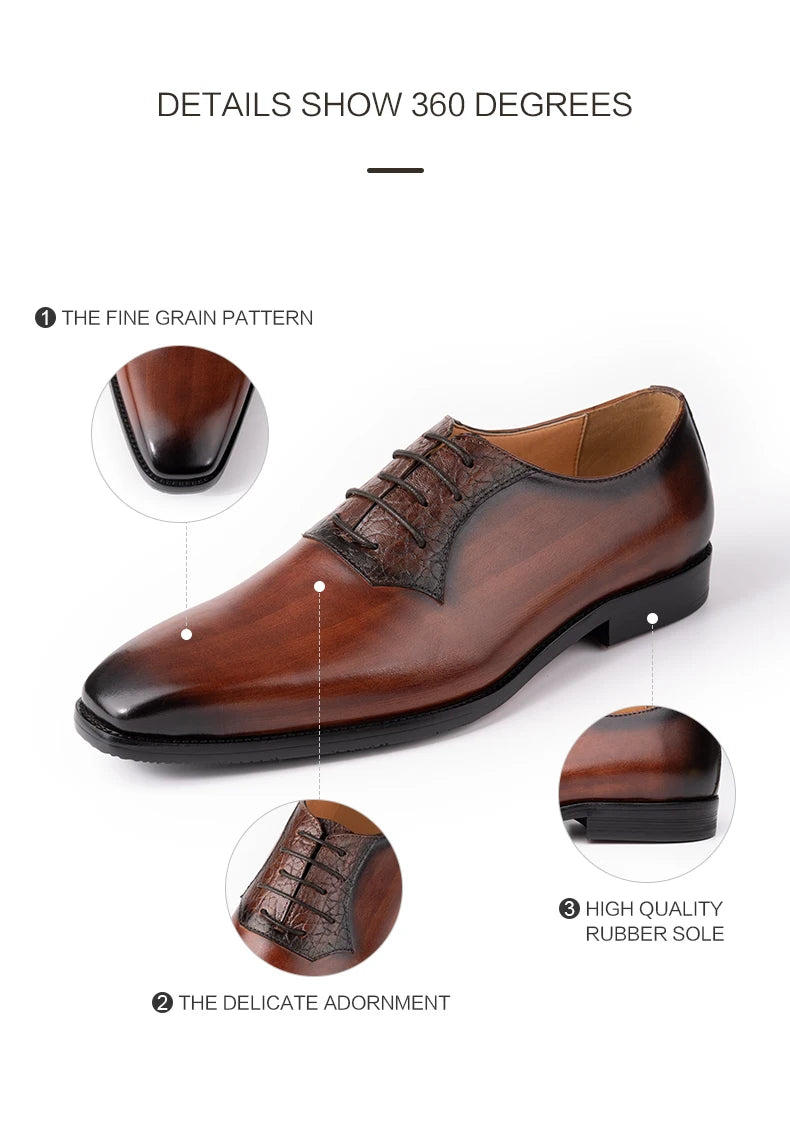 Luxury Mens Oxford Genuine Leather Shoes Business Office Men Wedding Formal Lace Up Dress Shoes