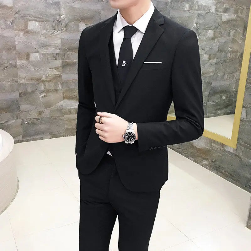 Men's Three-Piece Suit Set Business Formal Tailored Wedding Groomsmen Dress Spring Fashion Urban Polyester Blend Standard Fit