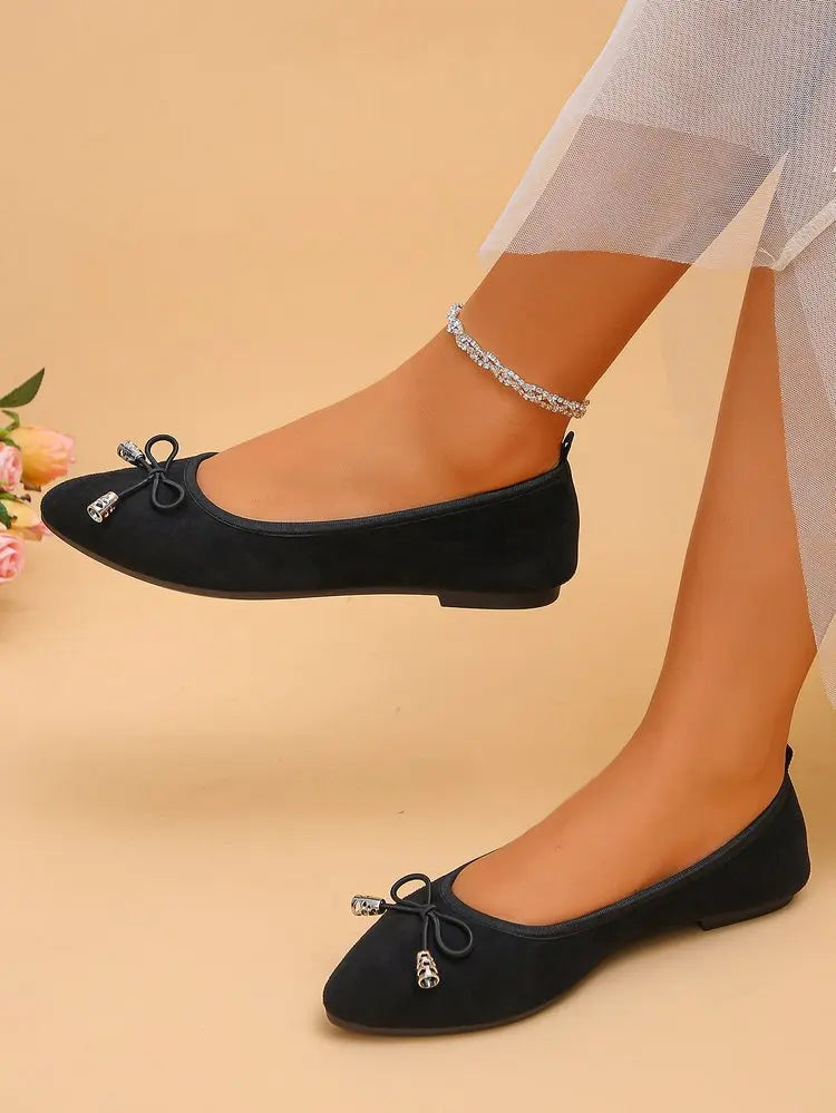 Women's Elegant Pointed Toe Ballet Flats with Bowknot Decor Slip-On Dress Shoes for Office Wedding Party Daily Casual Footwear