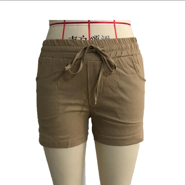S-5XL Fashion Women Summer Casual Solid Color Elastic Waist Lace Up Split Shorts Casual Short Female Pants