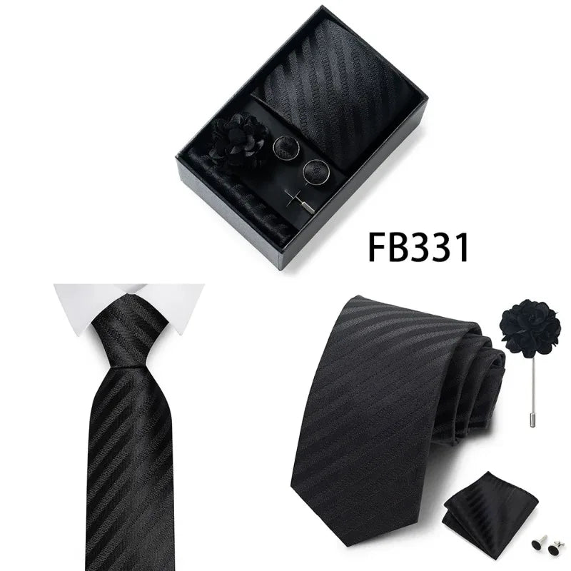 Luxury and Fashionable Men's Tie Gift Box Includes Tie, Handkerchief, Cufflinks, Tie Clip, Brooch