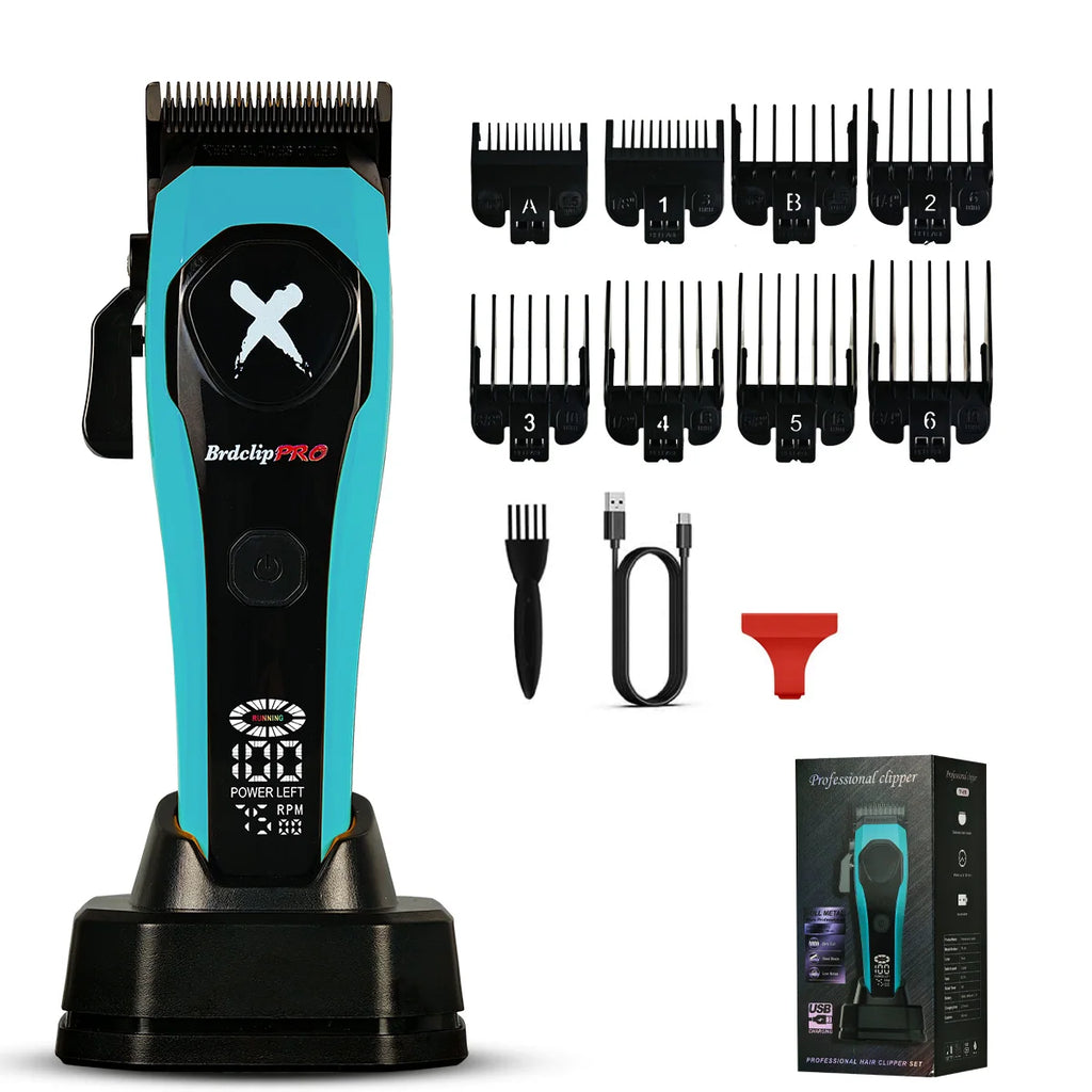 Professional BRDCLIP 619 Hair Clipper 7500RPM Precision Steel Sharp-angled Blades LCD Display Charging Base Hair Cutting Machine