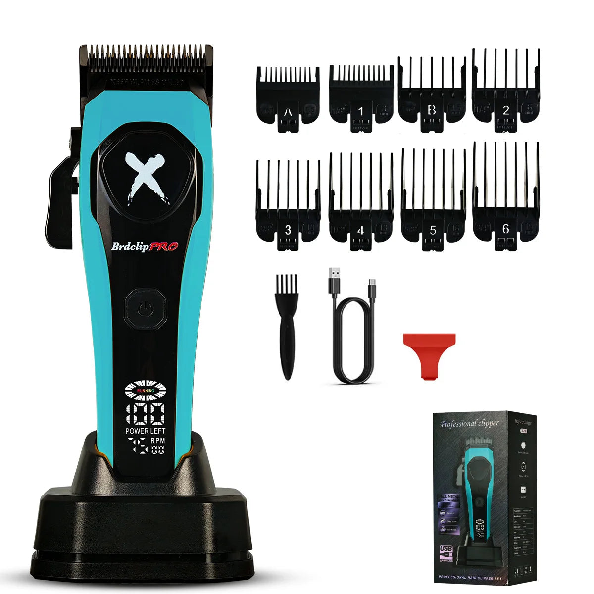 Professional BRDCLIP 619 Hair Clipper 7500RPM Precision Steel Sharp-angled Blades LCD Display Charging Base Hair Cutting Machine
