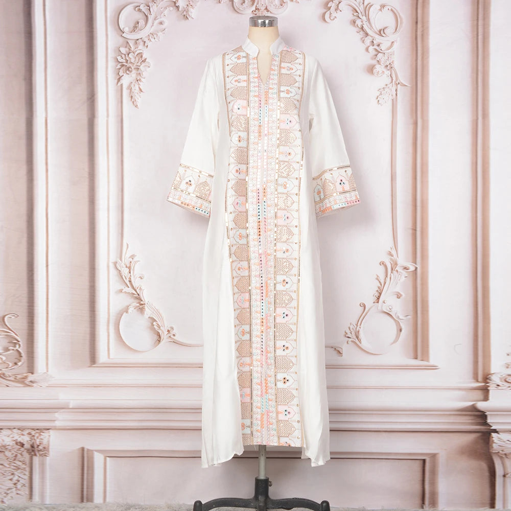 2025 Muslim Women Long Sleeve Kaftan Arabic Sequins Embroidered Party Evening Long Abaya Muslim Fashion Dresses Abaya Dubai