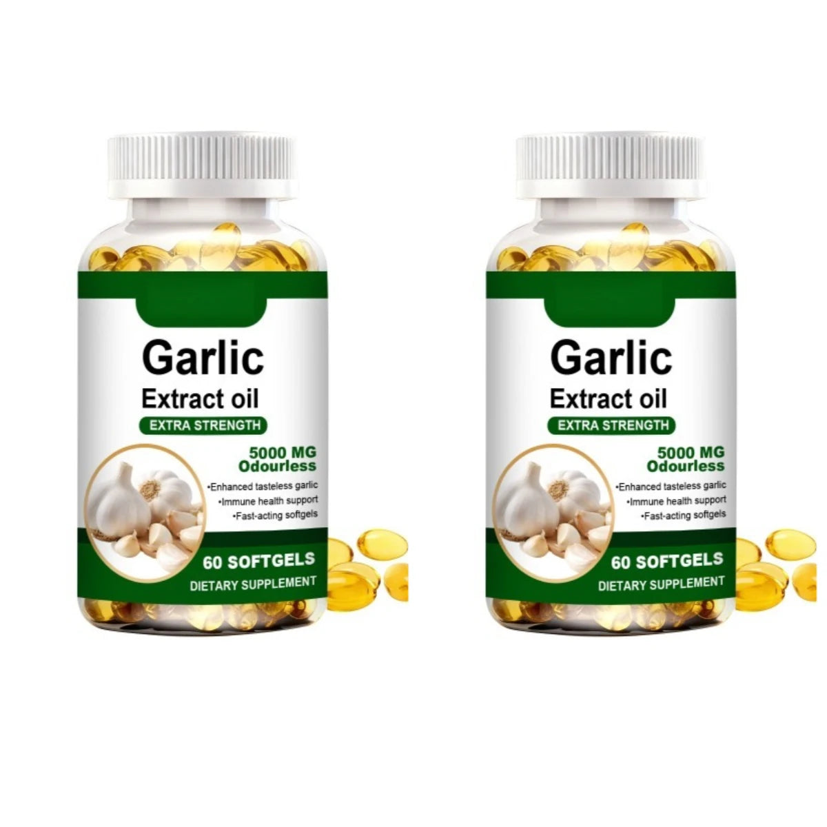 Odourless Garlic Extract Softgels 5000mg – Immune Boost & Heart Health Support – Fast-Acting Formula, 60 Tasteless Softgels