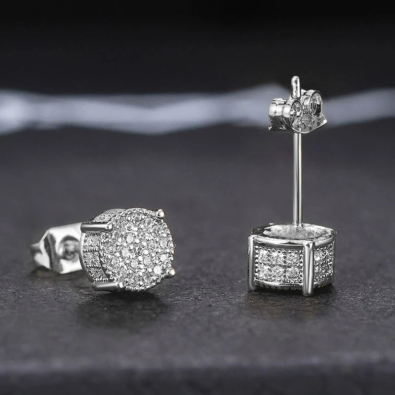 Huitan Fancy Round Shaped Stud Earrings Paved Shiny CZ Stone Silver Color/Gold Everyday Fashion Versatile Women's Ear Jewelry